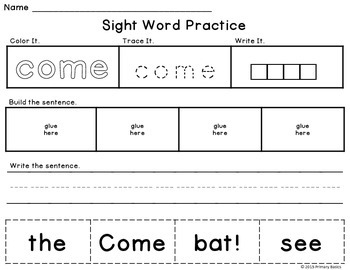 Journeys 2012 Kindergarten Sight Word Sentence Practice by Primary Basics
