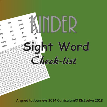 Preview of Kinder Sight Word Checklist - aligned to Journeys 2014