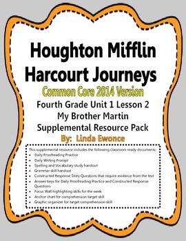 Preview of Journeys 2014 Version Fourth Grade Unit 1 Lesson 2 - My Brother Martin