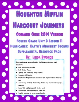 Preview of Journeys 2014 Version Fourth Grade Unit 3 Lesson 11 - Hurricanes