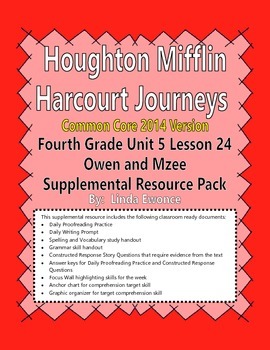 Preview of Journeys 2014 Version Fourth Grade Unit 5 Lesson 24 - Owen & Mzee