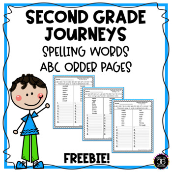 Preview of Journeys 2017 Second Grade Spelling Words - ABC Order Pages FREEBIE