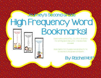 Preview of Journeys 2nd Grade High Frequency Word Bookmarks!