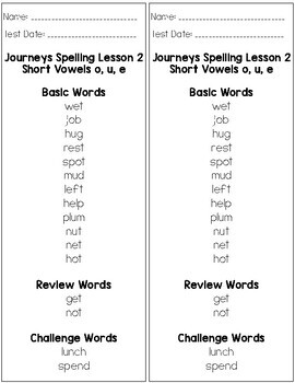 journeys spelling list grade 2