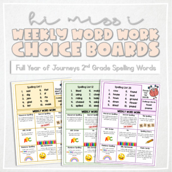 Preview of Journeys 2nd Grade Spelling Lists & Word Work Choice Boards NO PREP, EDITABLE