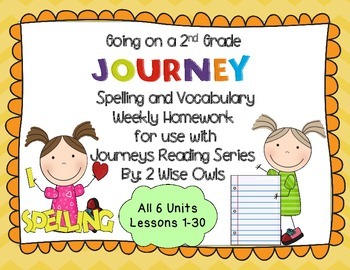 Preview of Journeys 2nd Grade Spelling and Vocabulary Homework Forms Lessons 1-30