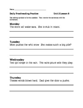 Journeys 2nd Grade Unit 2 Daily Proofreading Practice by Kasey Ledford