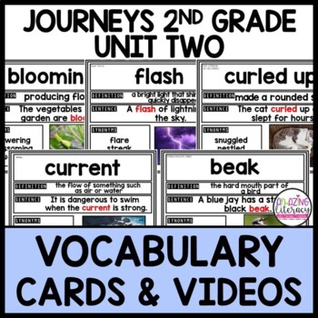 Preview of Journeys 2nd Grade Unit 2 VOCABULARY CARDS and VIDEOS