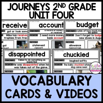 Preview of Journeys 2nd Grade Unit 4 VOCABULARY CARDS and VIDEOS