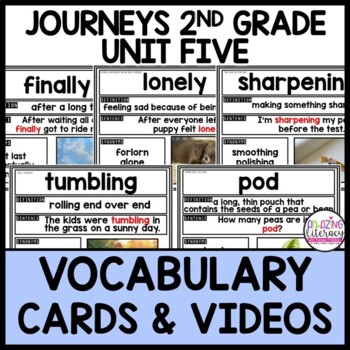 Preview of Journeys 2nd Grade Unit 5 VOCABULARY CARDS and VIDEOS