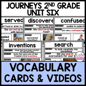 Preview of Journeys 2nd Grade Unit 6 VOCABULARY CARDS and VIDEOS