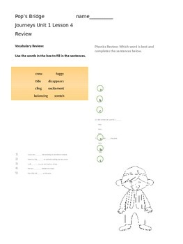 Preview of Journeys 3rd Grade Pop's Bridge Lesson Review page