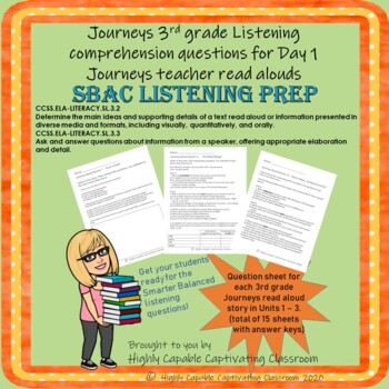 Preview of Journeys 3rd grade Listening comprehension questions for teacher read alouds