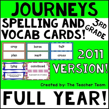 Preview of Journeys 3rd Grade Vocabulary Cards & Spelling Word Cards 2011