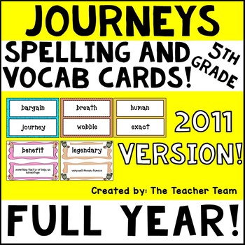 Preview of Journeys 5th Grade | Vocabulary Cards & Spelling Word Cards | 2011