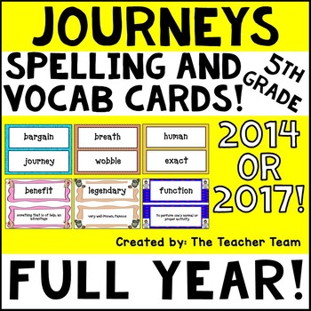 Preview of Journeys 5th Grade Vocabulary Cards & Spelling Word Cards | 2014 or 2017