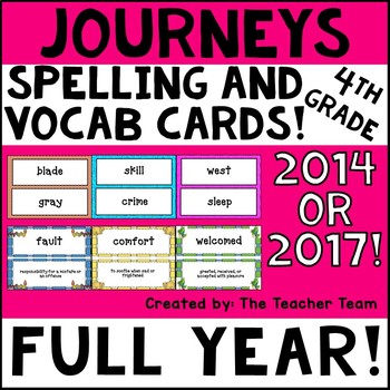 Preview of Journeys 4th Grade Vocabulary Cards & Spelling Word Cards | 2014 and 2017