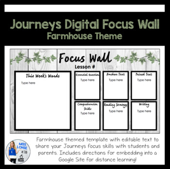 Preview of Journeys Digital Focus Wall Template (Farmhouse Theme)