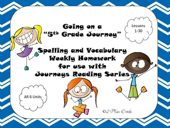 Preview of Journeys Fifth Grade Weekly Homework and Vocabulary Skills Lessons 1-30