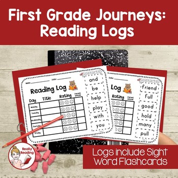 Preview of Journeys First Grade Reading Log with Sight Word Flash Cards