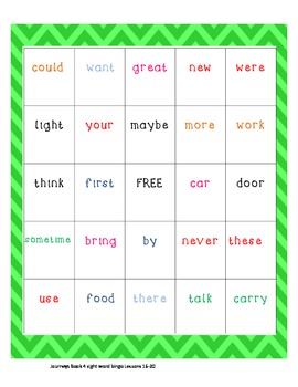 Journeys First Grade Sight Word / Words To Know Bingo..Book 4 Lessons 16-20