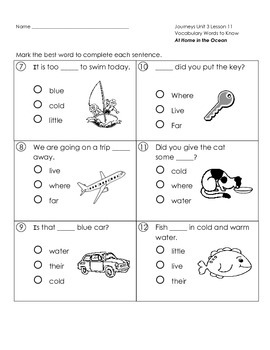 Preview of Journeys First-Grade Weekly Assessment Unit 3 (RLA tests) Lessons 11-15