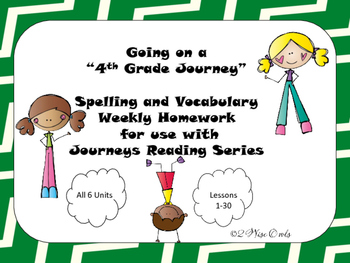 Preview of Journeys Fourth Grade Weekly Homework and Vocabulary Skills Lessons 1-30