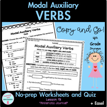 Preview of MODAL AUXILIARY VERBS Grammar Activities and Quiz (Lesson 13) Grade 4 Journeys