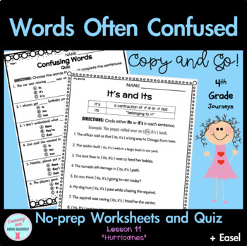 Preview of WORDS OFTEN CONFUSED Grammar Activities and Quiz (Lesson 11) Grade 4 Journeys  