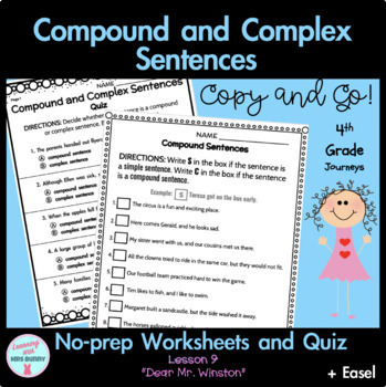 Journeys Gr. 4 Worksheets, Quiz, & Easel COMPOUND/COMPLEX SENTENCES ...