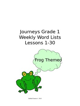 Preview of Editable:  Journeys Grade 1 Weekly Word Lists Lessons 1-30
