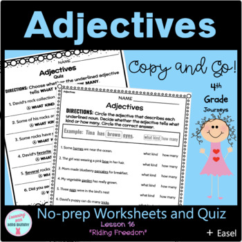 Preview of ADJECTIVES Grammar Activities and Quiz (Lesson 16) 4th Grade Journeys 