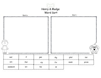 Preview of Journeys Henry & Mudge Word Sort