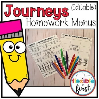 Preview of Journeys Homework Menus  (Editable)