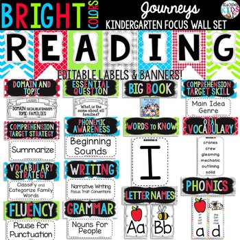 Preview of {BRIGHT COLORS} Journeys Kindergarten Focus Wall Set + Editable Labels