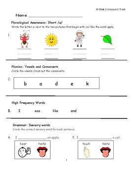 Journeys Kindergarten Lesson 6 "My Five Senses" Assessment by Fun with