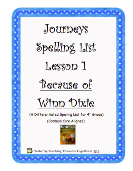 Preview of Journeys Lesson 1 Spelling Lists