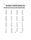 My Name is Gabriela Spelling Assessment