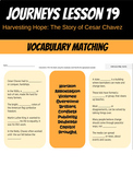 Journeys Lesson 19: Harvesting Hope Vocabulary Matching