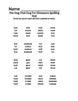Preview of The Dog That Dug for Dinosaurs Spelling Assessment