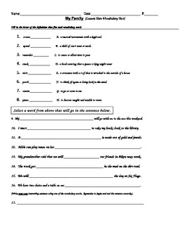 Preview of Journey's - Lesson 2 - My Family -  Voc. Test - second grade