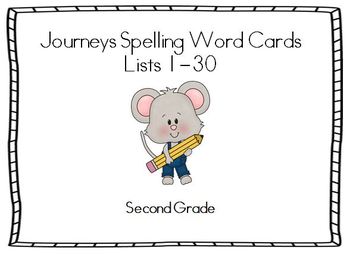 Preview of Journeys Spelling Lists 1-30 2nd Grade Word Cards and Master List