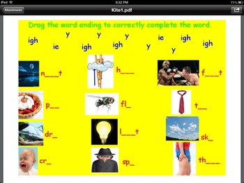 Preview of The Kite Promethean Board Flipchart- Journeys-words with y, ie, igh