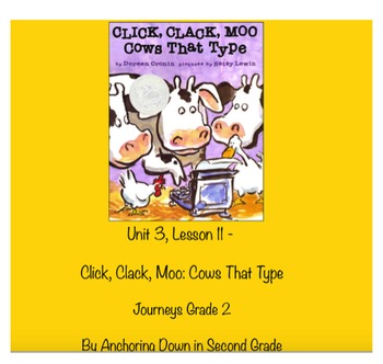 Preview of Journeys Unit 3, Lesson 11 Click, Clack, Moo: Cows That Type Smartboard Activity