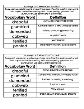 vocabulary journeys unit definitions words assignment oral grade