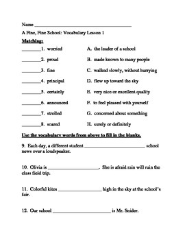 journeys vocabulary activities lesson 1 a fine fine school third