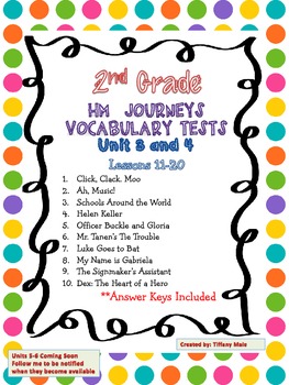 Preview of Journeys Vocabulary Tests 2nd Grade- Unit 3 and 4