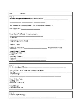 Preview of Journeys Weekly Lesson Plan Template