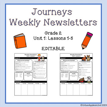Preview of Journeys Weekly Newsletters (Editable) - Grade 2 Lessons 1-5