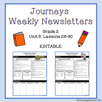 Preview of Journeys Weekly Newsletters (Editable) - Grade 2 Lessons 26-30